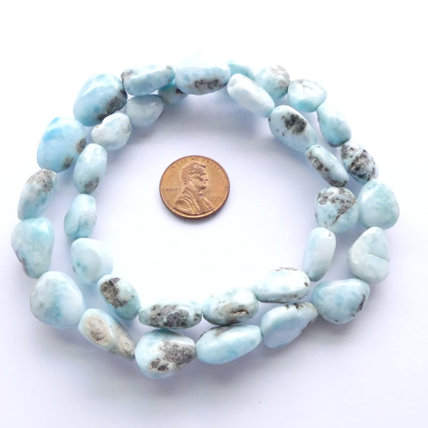 Larimar, Slightly Graduated Smooth Nuggets on 18-inch Strand
