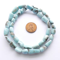 Larimar, Small, Elongated, Smooth Nuggets on 17-inch Strand