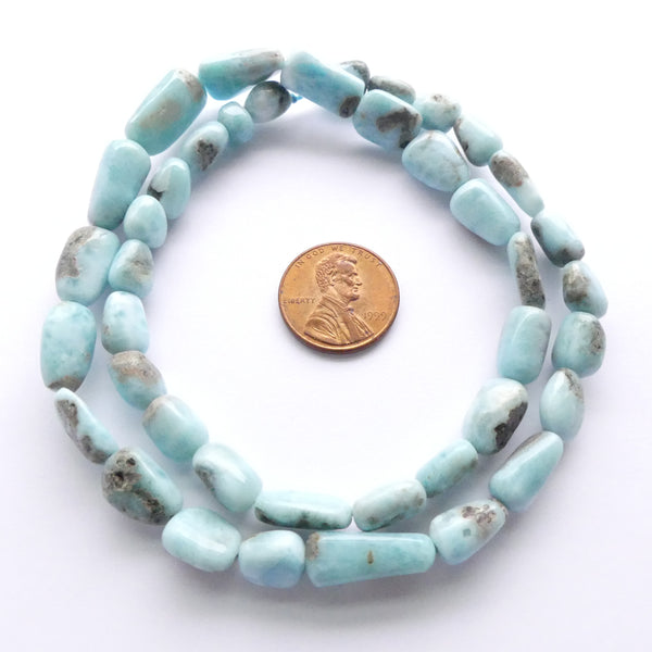 Larimar, Small, Elongated, Smooth Nuggets on 17-inch Strand