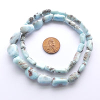 Larimar, Small Graduated Elongated Smooth Nuggets on 17-inch Strand
