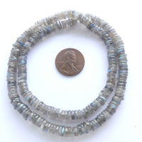 Labradorite, 6mm Smooth Slices, Medium Color Good Fire on 16-inch Strands