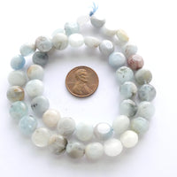Aquamarine, 10mm Coin Shape with Rounded Edges, 16-inch Strand