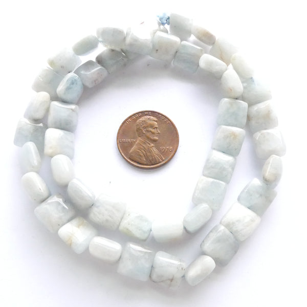 Aquamarine, 9mm Puffy Squars on 16-inch Strand