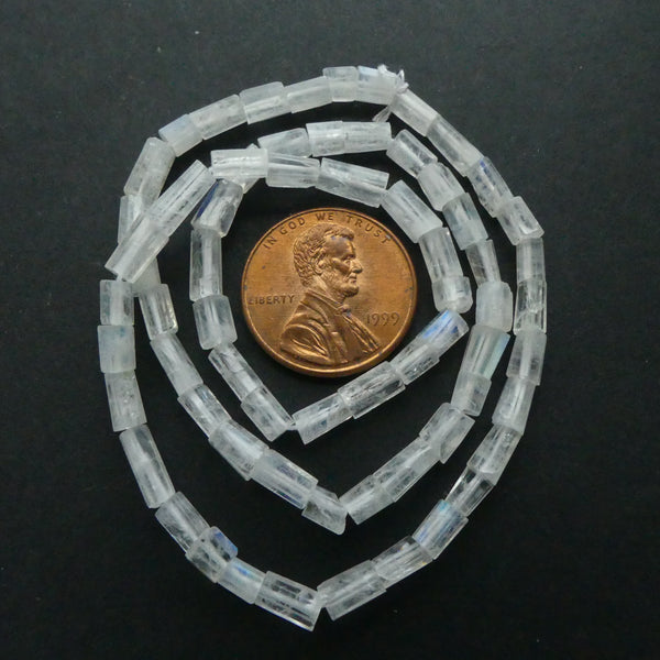 Moonstone, Square Short Tubes, 4mm on 14-inch Strand