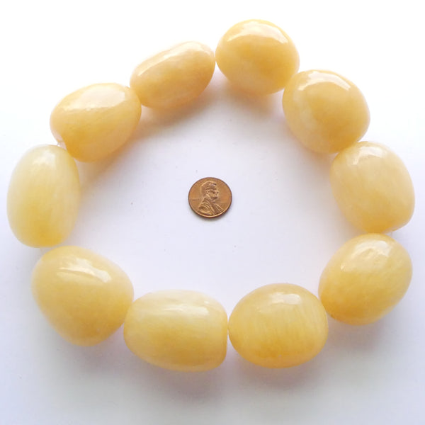 Yellow Calcite, Giant Freeform Smooth Nuggets, 2x1 inch, on 16-inch Strands