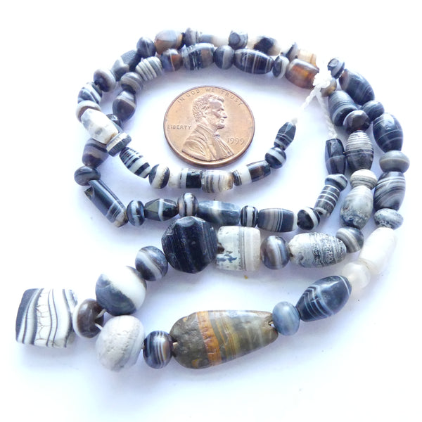 Banded Agates, Ancient Bactrian, Strand of Assorted Shapes, Pendant 10x10mm