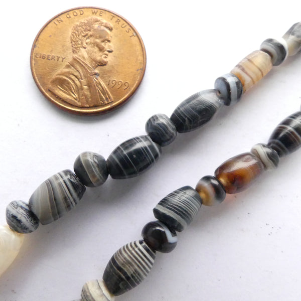 Banded Agates, Ancient Bactrian, Strand of Assorted Shapes, Pendant 10x10mm