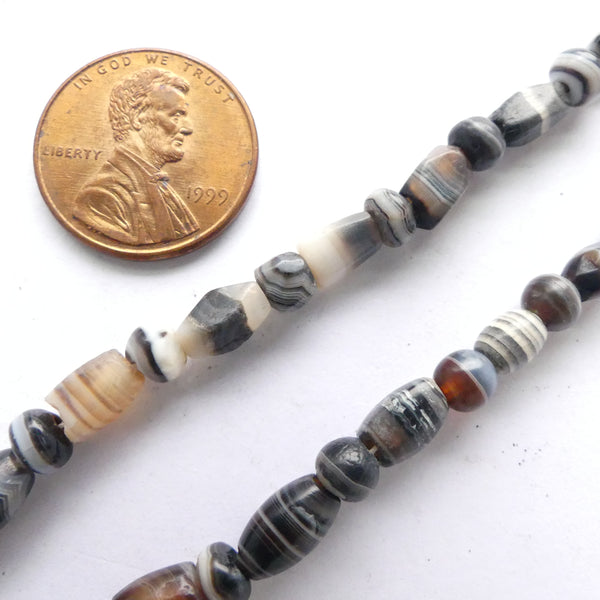 Banded Agates, Ancient Bactrian, Strand of Assorted Shapes, Pendant 10x10mm