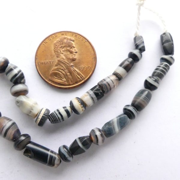Banded Agates, Ancient Bactrian, Strand of Assorted Shapes, Pendant 10x10mm