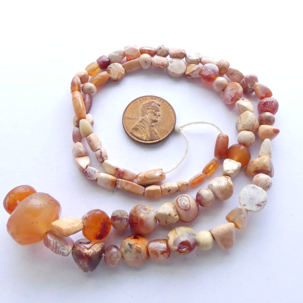 Carnelian, Ancient Indus Valley Beads, Assorted Shapes on 20-inch Strand