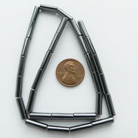 Hematite, Long Tubes 12x4mm on 16-inch Strands
