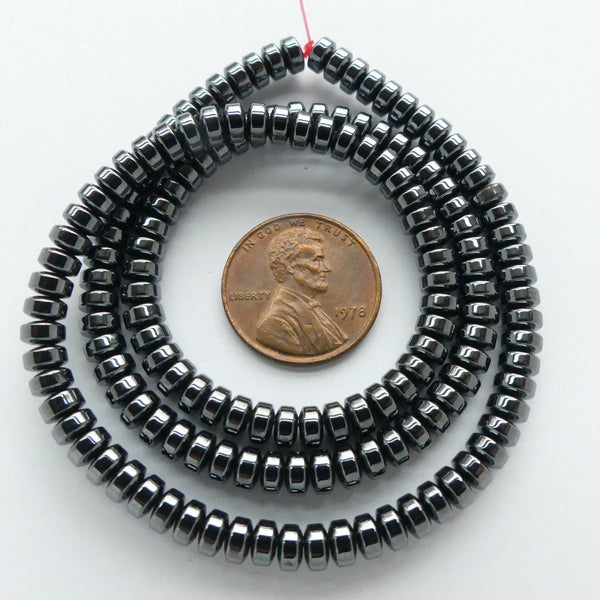 Hematite, 4mm Rondelles on 16-inch strands
