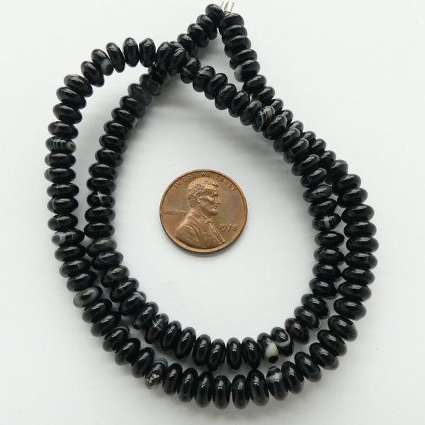 Banded Agate, Mostly Black, 6mm Rondelles on 16" Strands