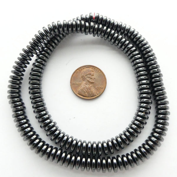 Hematite, Magnetic, Rondelles 2x7mm on 16-inch Strands