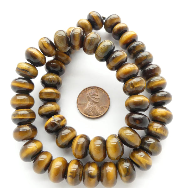 Tiger Eye, Rondelles, 10x12mm on 16-inch Strands