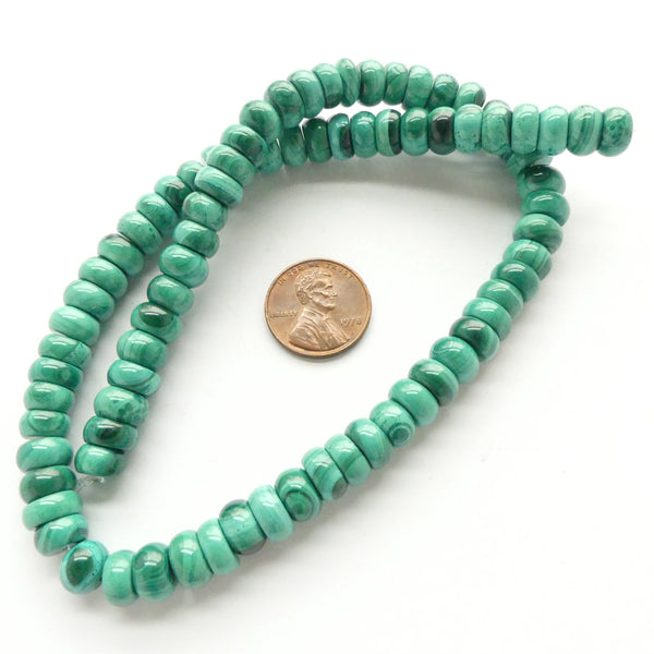 Malachite, Rondelles 5x8mm on 16-inch Strands