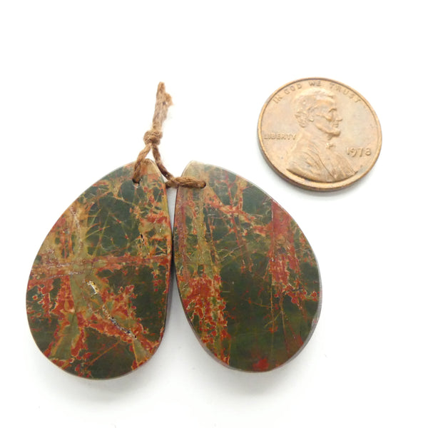 Red Creek Jasper, Mathced Pair of Teardrop Shape Pendants, 30mm Long
