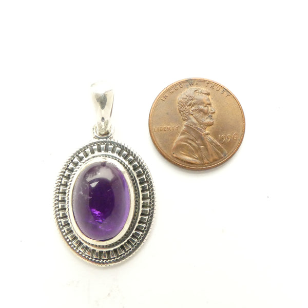 Amethyst Pendant, Small Oval in Sterling Silver Setting, 35x19mm