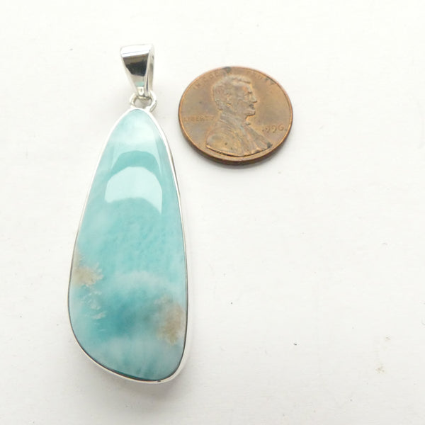Larimar, Freeform Pendant in Sterling Silver Setting, 52mm with Bail