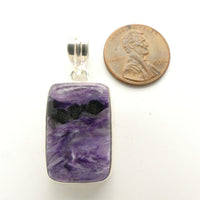 Charoite Pendant, Rectangle Set in Sterling Silver, 38x15mm