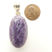 Charoite Pendant, Oval Set in Sterling Silver, 45x21mm