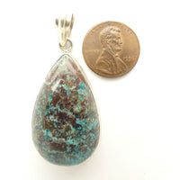 Chrysocolla with Cuprite Pendant, Medium Teardrop Set in Sterling Silver, 50x23mm