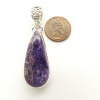 Charoite Pendant, Medium Teardrop Set in Sterling Silver, 55x18mm