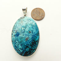 Chrysocolla Pendant, Large Oval Set in Sterling Silver, 65x36mm