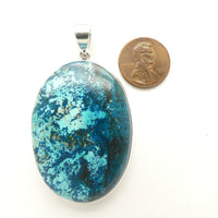 Chrysocolla Pendant, Large Oval Set in Sterling Silver, 65x36mm