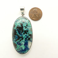 Chrysocolla Pendant, Long Oval Set in Sterling Silver, 64x28mm