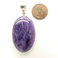 Charoite Pendant, Large Oval Set in Sterling Silver, 55x26mm