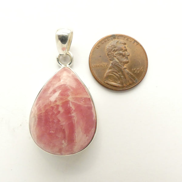 Rhodochrosite Pendant, Medium Teardrop Set in Sterling Silver, 35x20mm