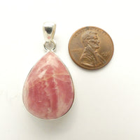 Rhodochrosite Pendant, Medium Teardrop Set in Sterling Silver, 35x20mm