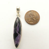 Charoite Pendant, Small, Slim Oval Set in Sterling Silver, 45x10mm