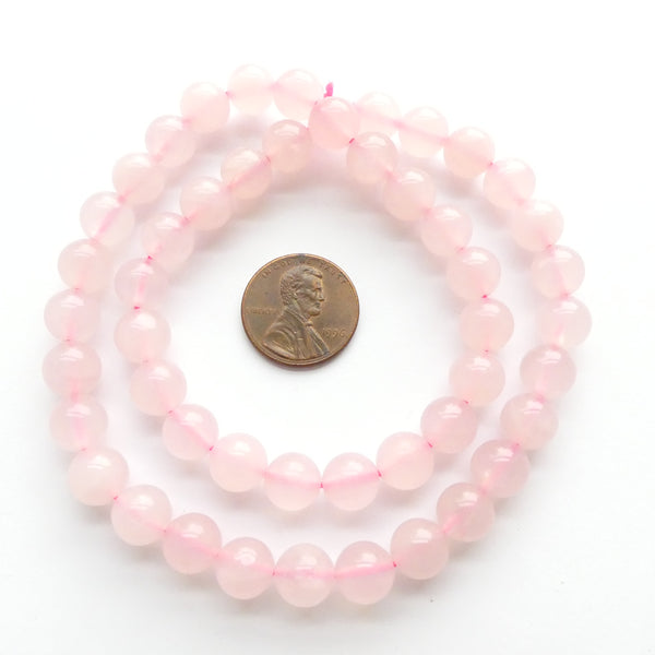 Rose Quartz, 8mm Round on 16-inch Strands