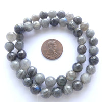 Labradorite, 12mm Round, Dark Grey with Black and Low Fire on 16-inch Strand