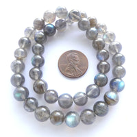 Labradorite, 9mm Round, Medium Color and Moderate Fire on 16-inch Strands
