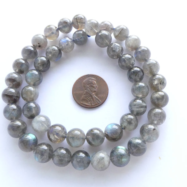 Labradorite, 8mm Round, Medium Color with High Fire on 16-inch Strands
