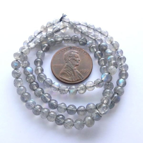 Labradorite, 5mm Round, Light Color with Very Good Fire on 16-inch Strands