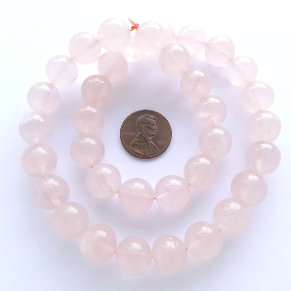 Rose Quartz, 12mm Round Beads on 16-inch Strands