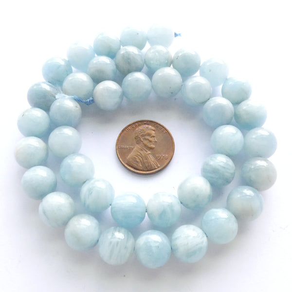 Aquamarine, 10mm Round on 16-inch Strands