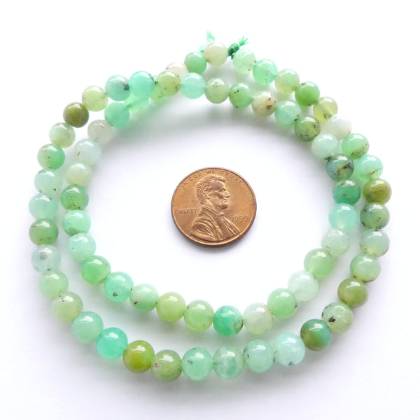 Chrysoprase, 6mm Round, Translucent Greens on 16-inch Strands