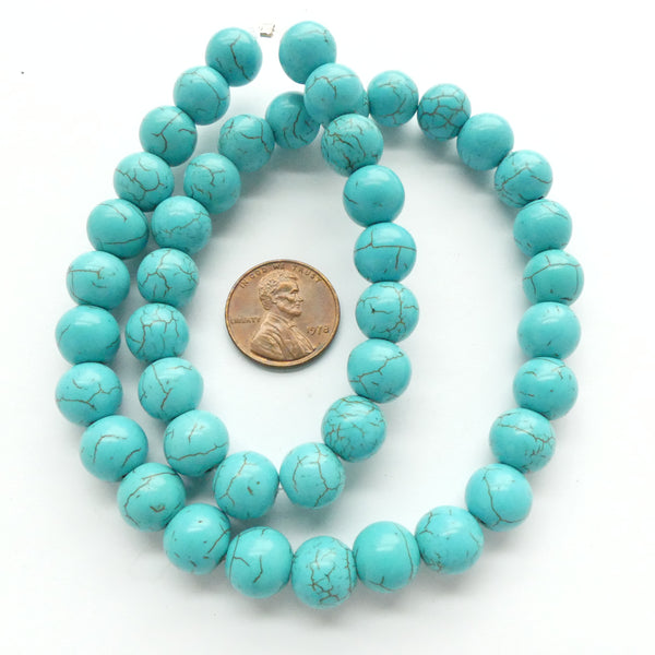 Magnesite Dyed Turquoise, 10mm Round on 16-inch strands