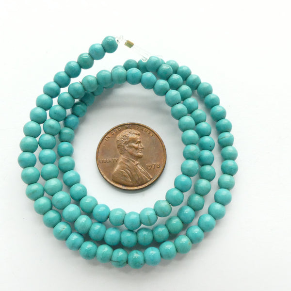 Magnesite Dyed Turquoise, 4mm Round on 16-inch Strands