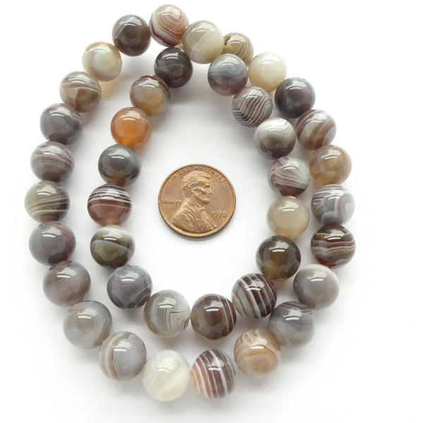 Botswana (Banded) Agate, Round, 10mm on 16" Strands