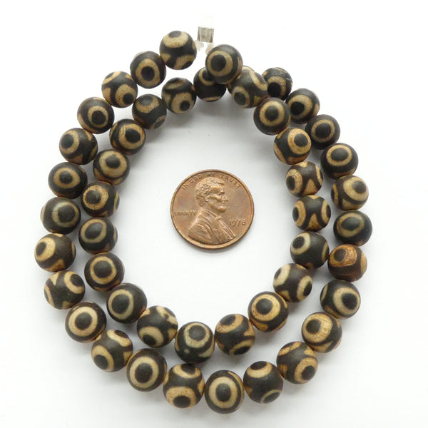 Agate, Antique-Look Matte Eye Beads, Round 8mm on 14" Strands