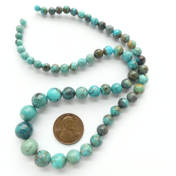 Turquoise, Beads, Round, Chinese Graduated 4-10mm on 16" Strands