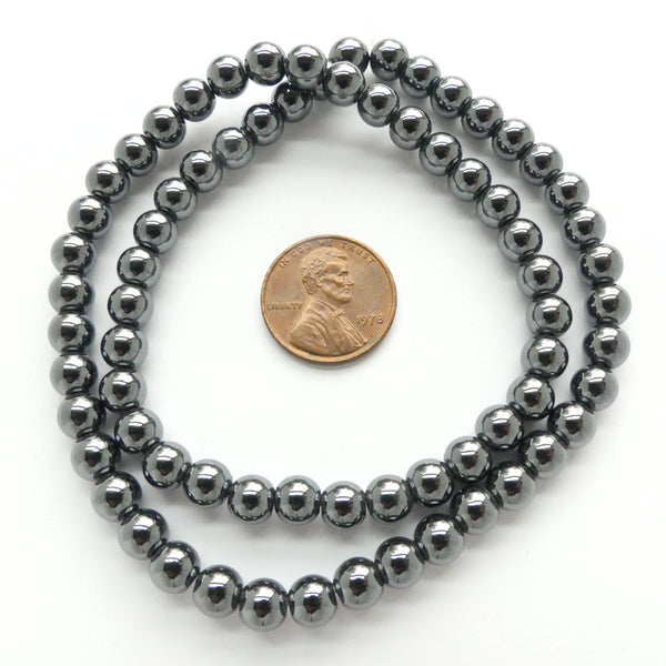 Hematite, 6mm Round on 16-inch strands