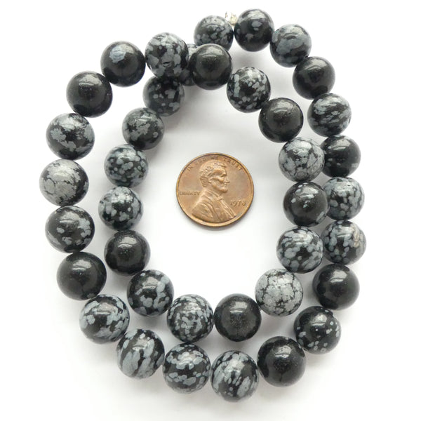 Snowflake Obsidian, 10mm Round on 16-inch Strands