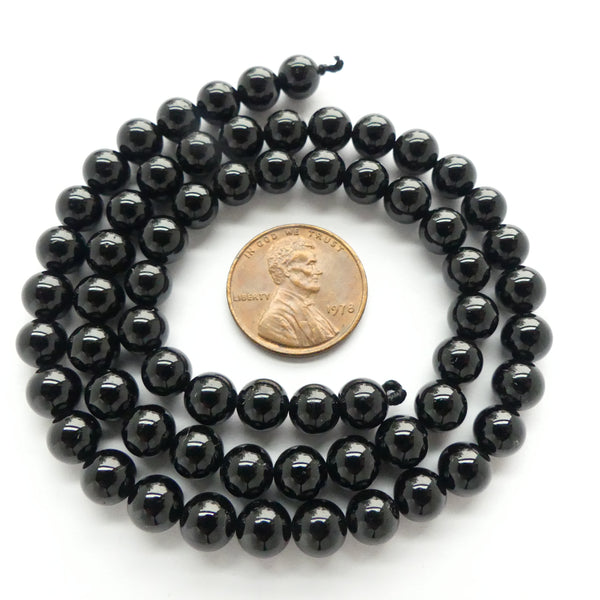 Black Tourmaline, Round, 6mm on 16" Strands